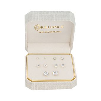 Brilliance 5-Pair Square Cubic Zirconia Stud Earrings Set