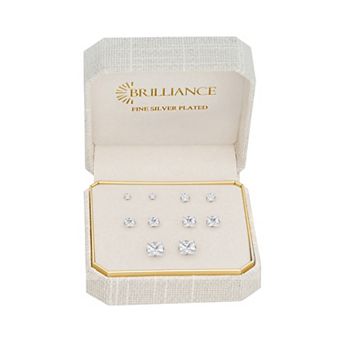 Brilliance 5-Pair Square Cubic Zirconia Stud Earrings Set