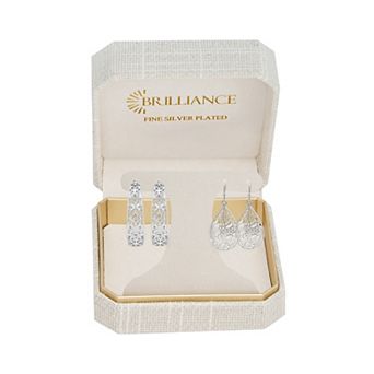 Brilliance Fine Silver Plated Polished Filigree Hoop & Teardrop Earrings Set
