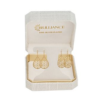 Brilliance Polished Filigree Teardrop Drop Earrings Set