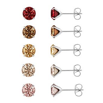Brilliance Fine Silver Plated Round Crystal Autumnal 5-Pair Stud Earring Set