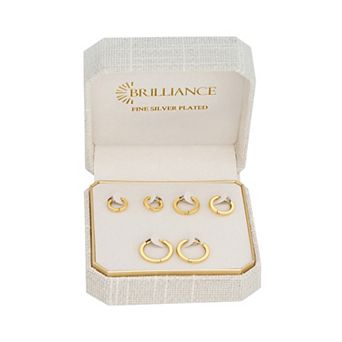 Brilliance 18k Gold Flash Plated Polished Hoop Earrings Set