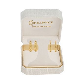 Brilliance 18k Gold Flash Plated Polished Braided & Filigree Hoop Earrings Set