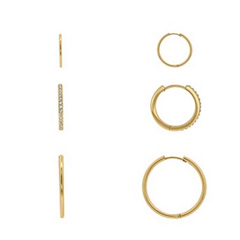 Brilliance 18k Gold Flash Plated Pave Crystal Hoop Earrings Set