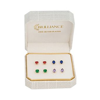 Brilliance 18k Gold Flash Plated Multi-Shape Cubic Zirconia Stud Earrings Set