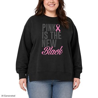 Plus Size Breast Cancer Awareness Oversized Fleece Crew Sweatshirt