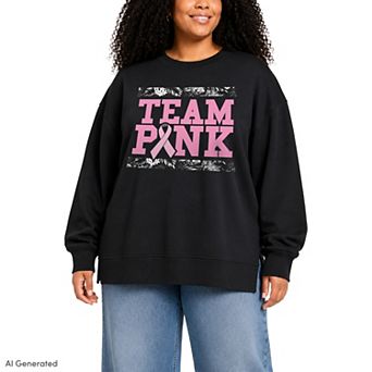Plus Size Team Pink Breast Cancer Awareness Oversized Fleece Crew Sweatshirt
