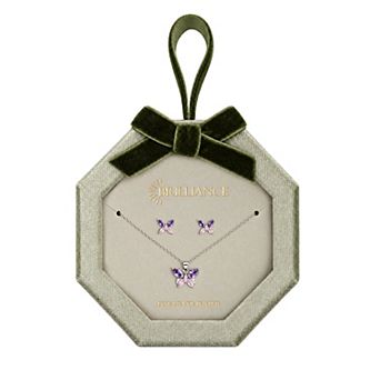 Brilliance Fine Silver Plated Cubic Zirconia Butterfly Pendant Necklace & Earring Set