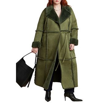 ELOQUII Women's Plus Size Long Sherpa Lined Coat