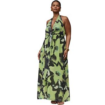 ELOQUII Women's Plus Size Tie-Detail Halter Maxi Dress