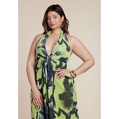 ELOQUII Women's Plus Size Tie-Detail Halter Maxi Dress