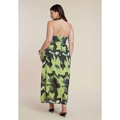 ELOQUII Women's Plus Size Tie-Detail Halter Maxi Dress