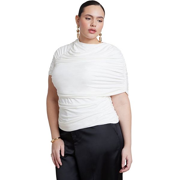 ELOQUII Women's Plus Size Sleeve Overlay Draped Top