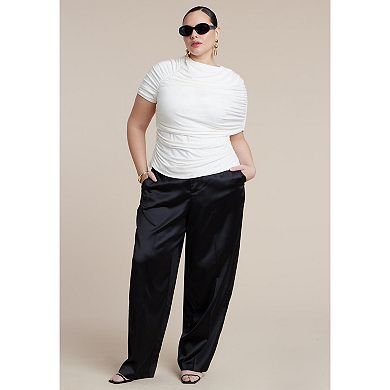 ELOQUII Women's Plus Size Sleeve Overlay Draped Top