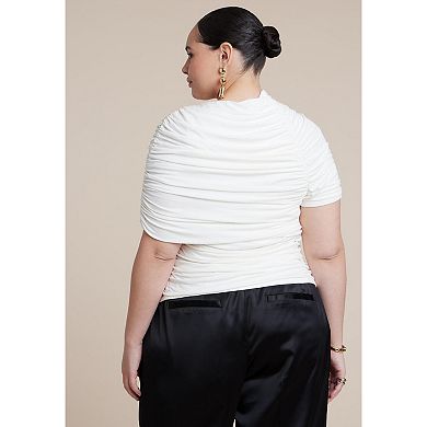ELOQUII Women's Plus Size Sleeve Overlay Draped Top