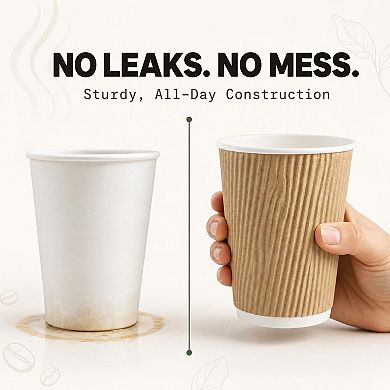 10 Oz 3 Layer Rippled Disposable Insulated Coffee Cups For Hot Cold Drinks