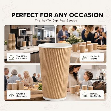 10 Oz 3 Layer Rippled Disposable Insulated Coffee Cups For Hot Cold Drinks