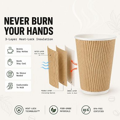 10 Oz 3 Layer Rippled Disposable Insulated Coffee Cups For Hot Cold Drinks