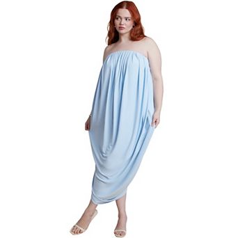 ELOQUII Women's Plus Size Strapless Draped Midi Dress
