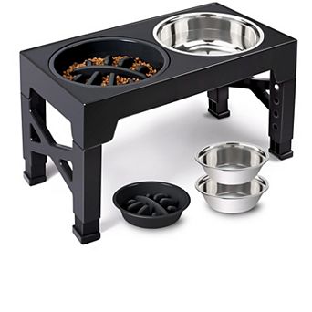 Elevated Dog Bowls, 5 Adjustable Heights Raised Dog Bowl Stand, With 2 Stainless Steel Dog Food Bowl