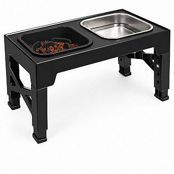 Elevated Dog Bowls - 5 Adjustable Heights Stand, 1 Stainless Steel Bowls & 1 Slow Feeder, 3.2" to 12