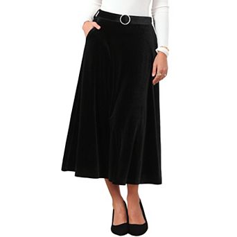 Women's Velvet Long Skirt High Waist Elegant Evening Formal Cocktail A Line Skirts with Belt
