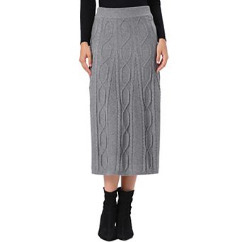 Cable Knit Sweater Skirt for Women's Elastic Waist A Line Ribbed Casual Knit Midi Skirt