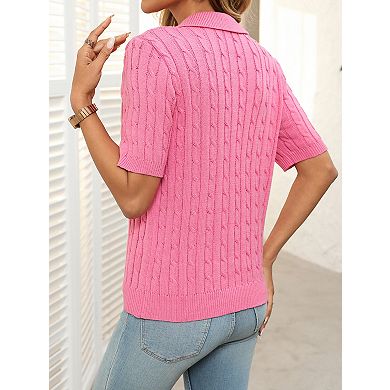 Women's V Neck Short Sleeve Pullover Knit Sweater