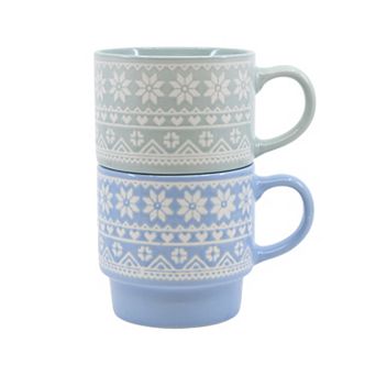 Set of 2 Snowflake Print Stacking Mugs
