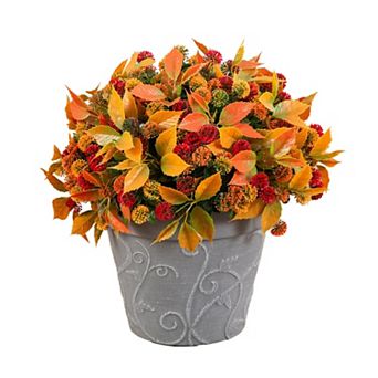 nearly natural Artificial Mixed Fall Mum in Decorative Gray Planter