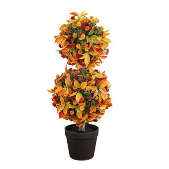 nearly natural 3-ft. UV Resistant Artificial Fall Mum Double Ball Topiary Tree