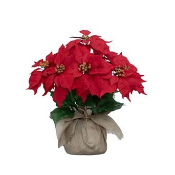 nearly natural Artificial Poinsettia Arrangement in Burlap Planter
