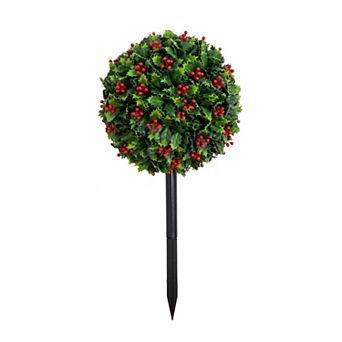 nearly natural 2-Foot UV Resistant Artificial Holly Berry Christmas Ball with Ground Stake