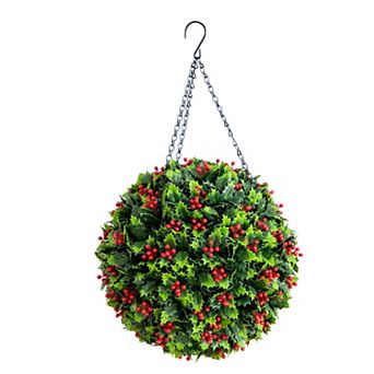 nearly natural 22-Inch UV Resistant Artificial Holly Berry Christmas Hanging Ball