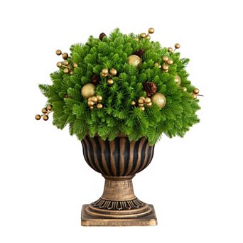nearly natural 18-Inch UV Resistant Artificial Pre-Lit Christmas Pine Plant with LED Lights