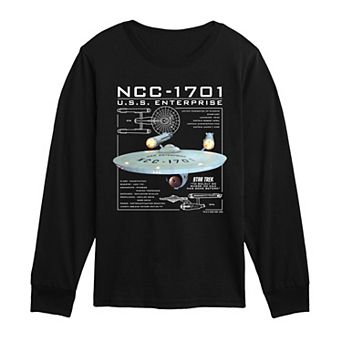Boys 8-20 Star Trek U.S.S. Enterprise NCC-1701 Diagram Long Sleeve Graphic Tee