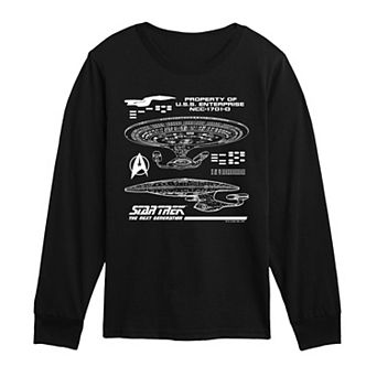 Boys 8-20 Star Trek The Next Generation "Property Of U.S.S. Enterprise NCC-1701-0" Long Sleeve Graphic Tee