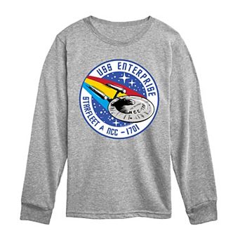 Boys 8-20 Star Trek U.S.S. Enterprise Starfleet NCC-1701 Patch Long Sleeve Graphic Tee