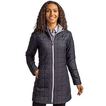 Cutter & Buck Rainier Recycled Insulated Puffer Womens Full Zip Hooded Long Coat