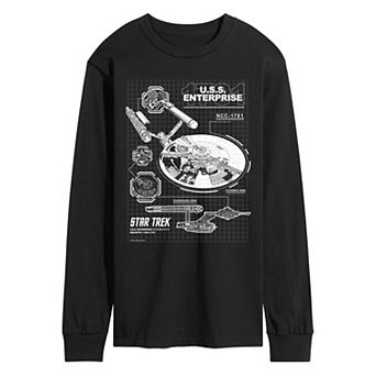Men's Star Trek U.S.S. Enterprise NCC-1701 Diagram Long Sleeve Graphic T-Shirt