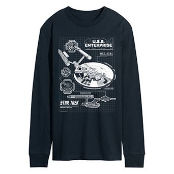Men's Star Trek U.S.S. Enterprise NCC-1701 Diagram Long Sleeve Graphic T-Shirt