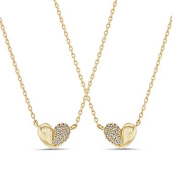 Paige Harper Kids 14k Gold Flash Plated Cubic Zirconia Heart Charm Necklace Set