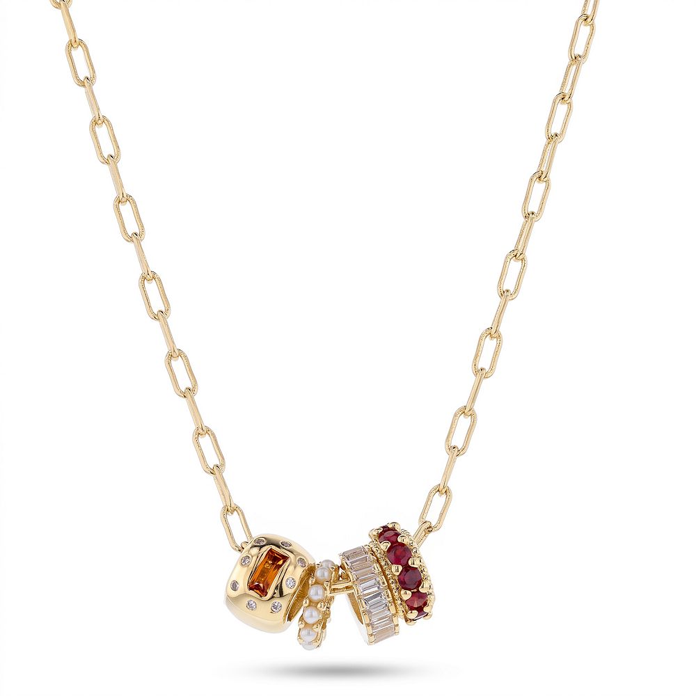 Paige Harper Brass 14k Gold Flash Plated Round Cubic Zirconia Prong ...