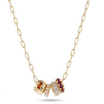 Paige Harper Brass 14k Gold Flash Plated Round Cubic Zirconia Prong Pendant Necklace