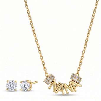 Paige Harper 14k Gold Flash Plated Cubic Zirconia NANA Necklace & Earring Set