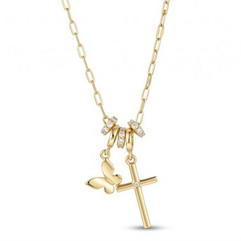 Paige Harper 14k Gold Flash Plated Cubic Zirconia Cross & Butterfly Rondelle Necklace