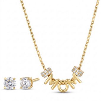 Paige Harper 14k Gold Flash Plated Cubic Zirconia MOM Necklace & Stud Earring Set