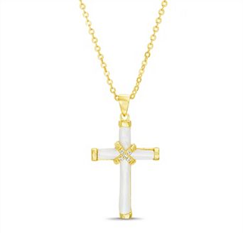 Paige Harper Brass 14k Gold Flash Plated Cubic Zirconia Cross Pendant Necklace