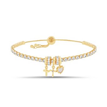 Paige Harper Brass 14k Gold Flash Plated Cross & Heart Adjustable Bracelet