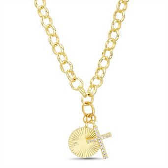 Paige Harper 14k Gold Flash Plated Round Cubic Zirconia Cross And Radial Disc Charm Necklace